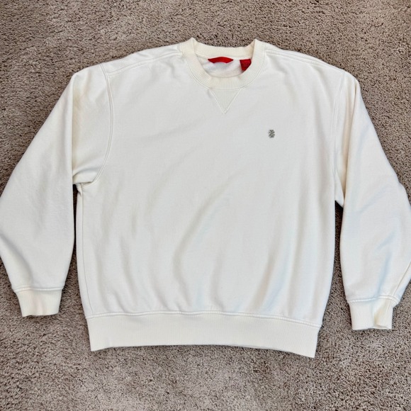IZOD Crewneck Sweatshirt Mens L Ivory Pullover Embroidered Logo Long Sleeve - Picture 1 of 8
